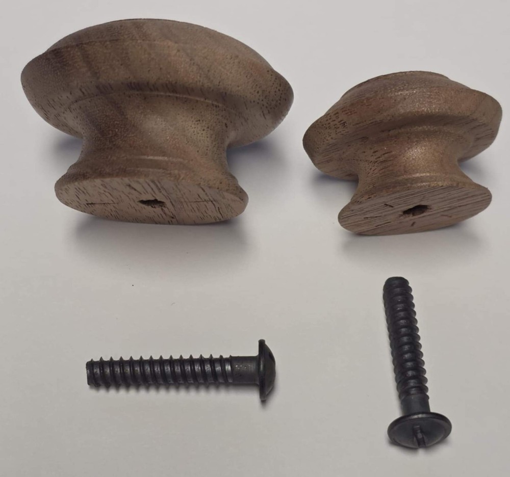 1-1/2" 2" Round WALNUT Turned Wood Grain Knob pull handle antique vintage old