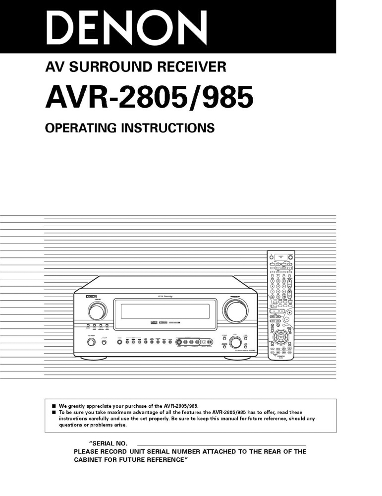 Denon AVR-985 AVR-2805 Receiver Owners Manual