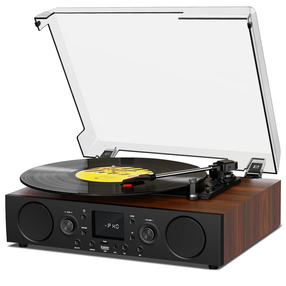Vinyl Record Player with Built-in Speaker,Bluetooth Turntable with USB Record...