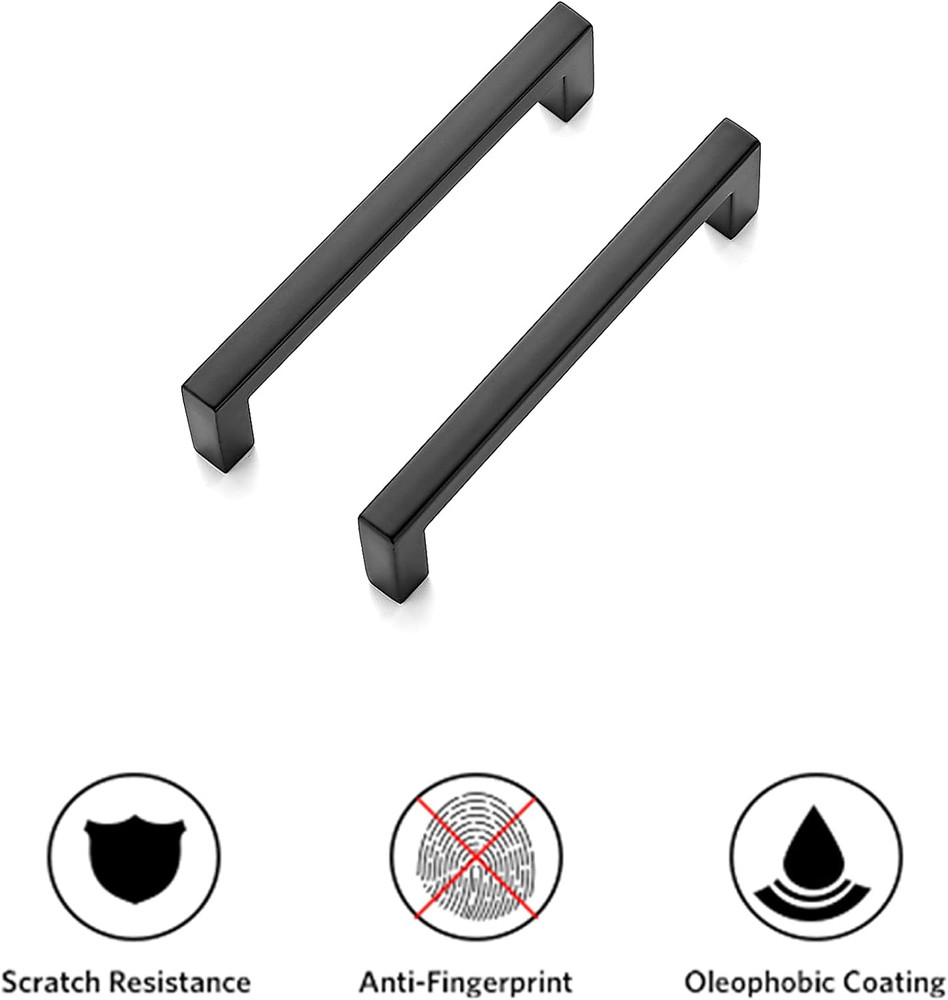 Matte Black 45 Pack Slim Square Drawer Handles - 3.75 Inch Center Pulls