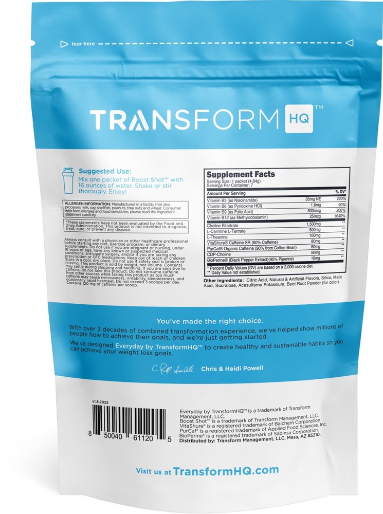 TransformHQ Boost Shot Powder Stick Packets, Rocket Pop Energy - 7 Pack