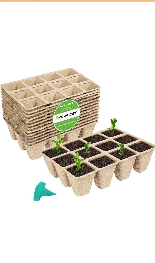 GROWNEER 144 Cell Peat Pots Seed Starter Trays, 12 Packs Biodegradable Seedling