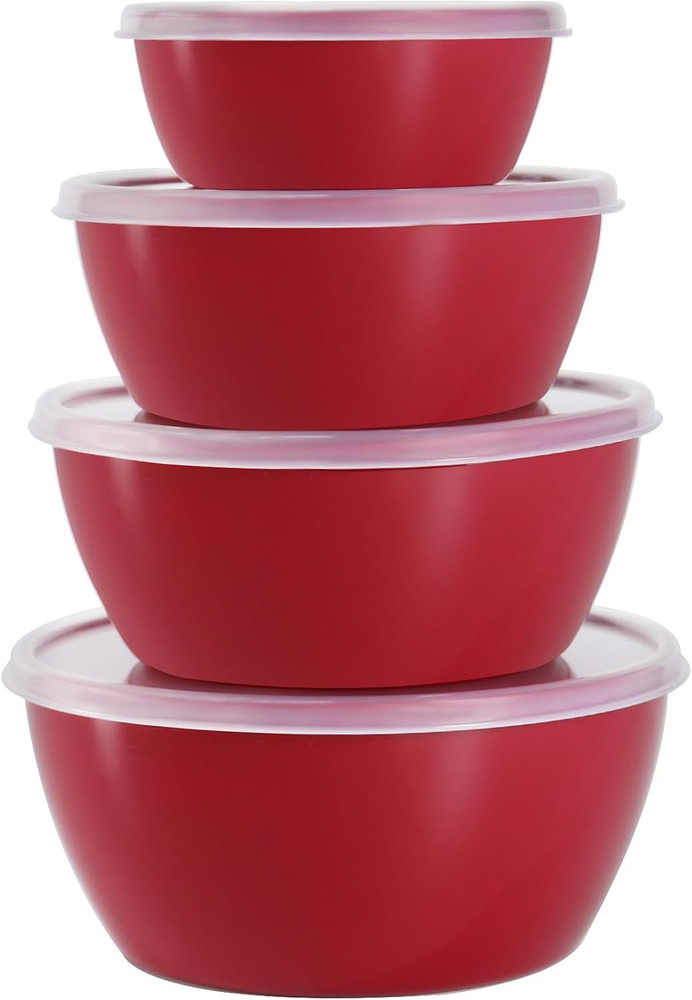4-Piece Classic Plastic Prep Bowls with Lids, Nesting Plastic Small Mixing Bowl