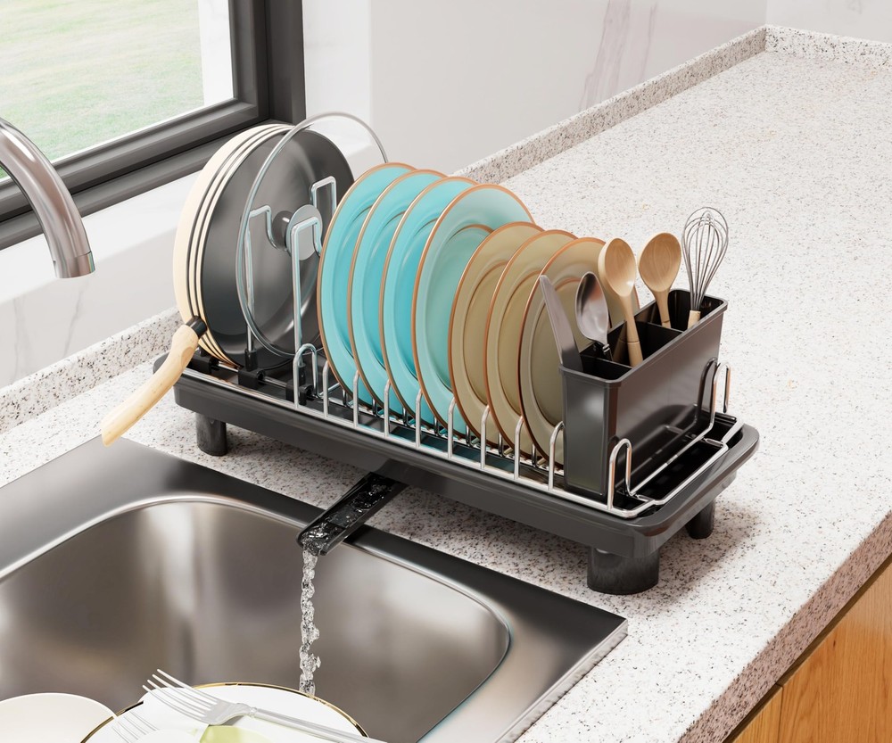 Compact Dish Drying Rack,Small Dish Rack for Kitchen Counter, Dish Drainer wi...
