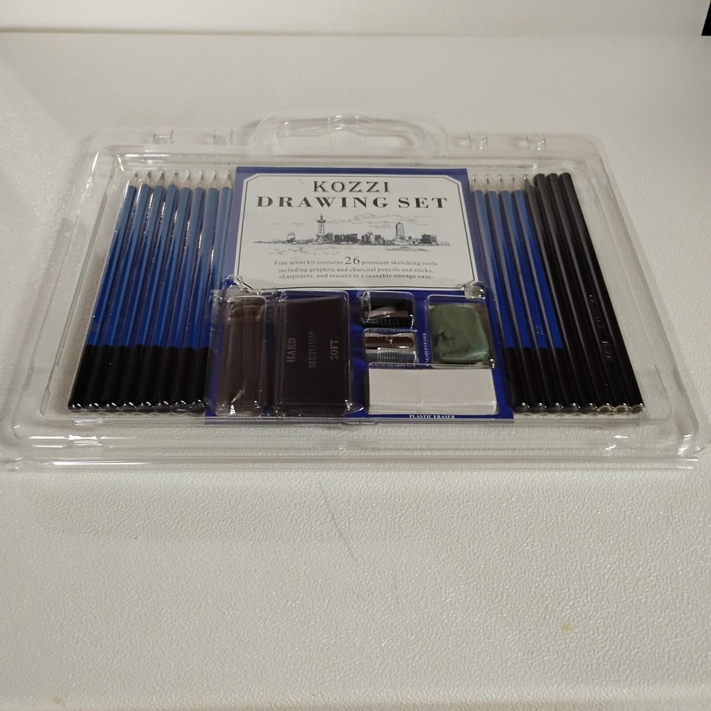 Kozzi Drawing Set 26 Pc Premium Sketching Tools Graphite Charcoal pencils sticks