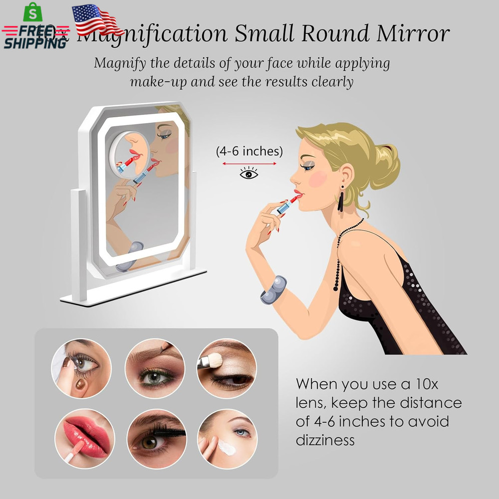 Lighted Makeup Mirror, 3 Colors for Precise Application, Touch Control Brightnes