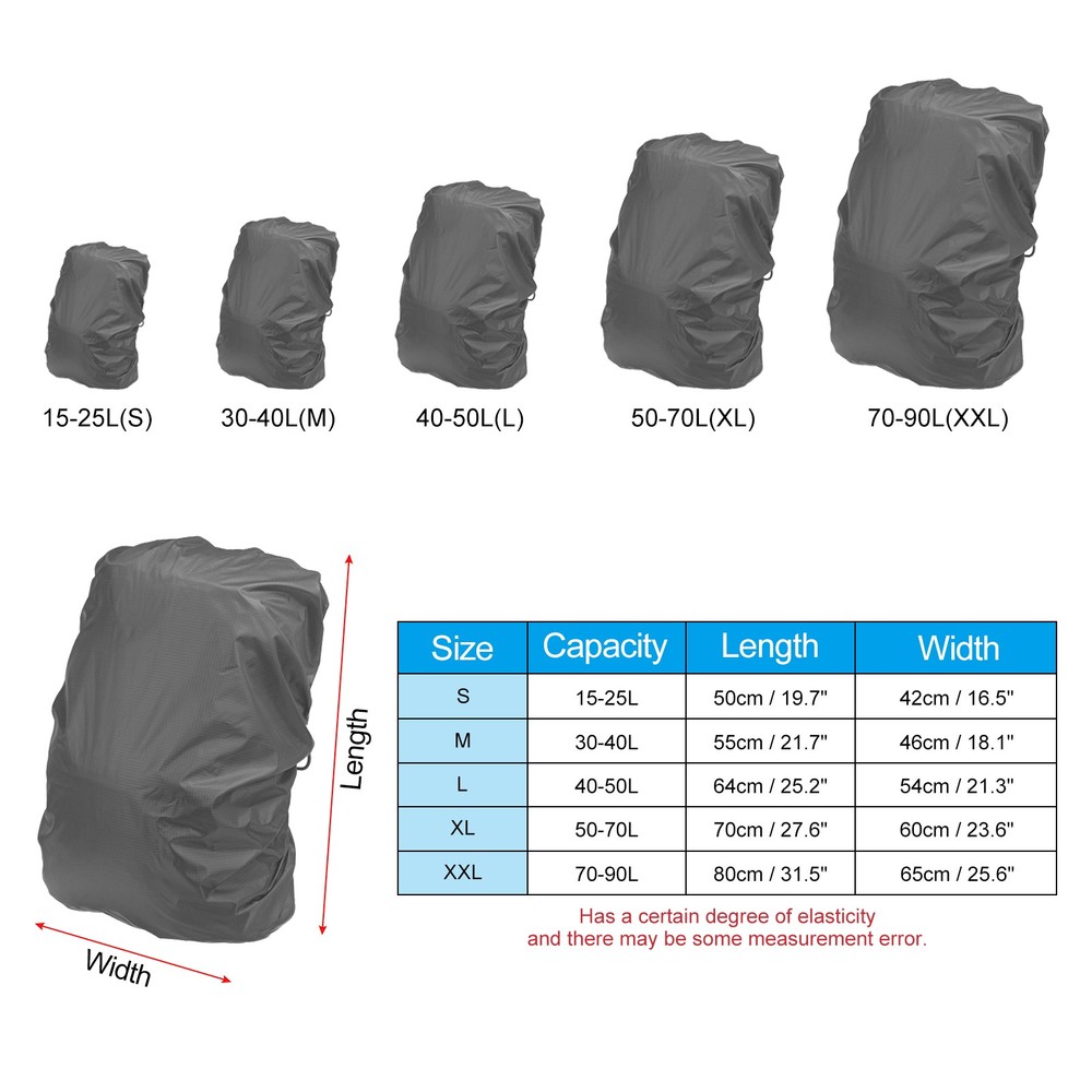 2 Pcs 40-50L Backpack Rain Covers with Drawstring Bag, L, Gray Checkered