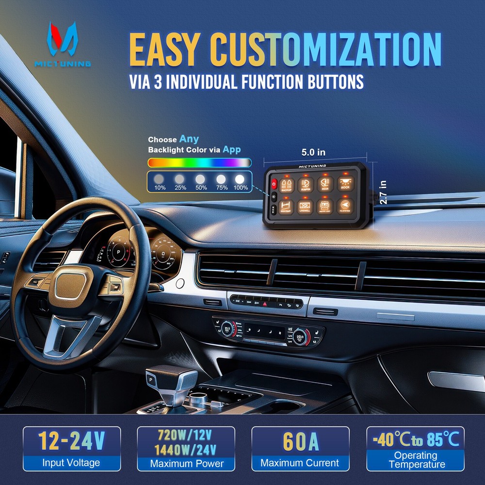 Bluetooth App Control RGB 8 Gang Switch Panel LED Light Circuit Relay System Box