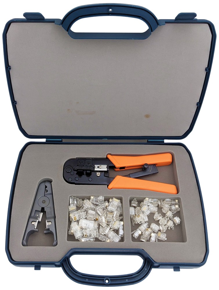 Modular Crimping Tool Set - Ratcheting Crimping Tool, Round/Flat Cable stripper