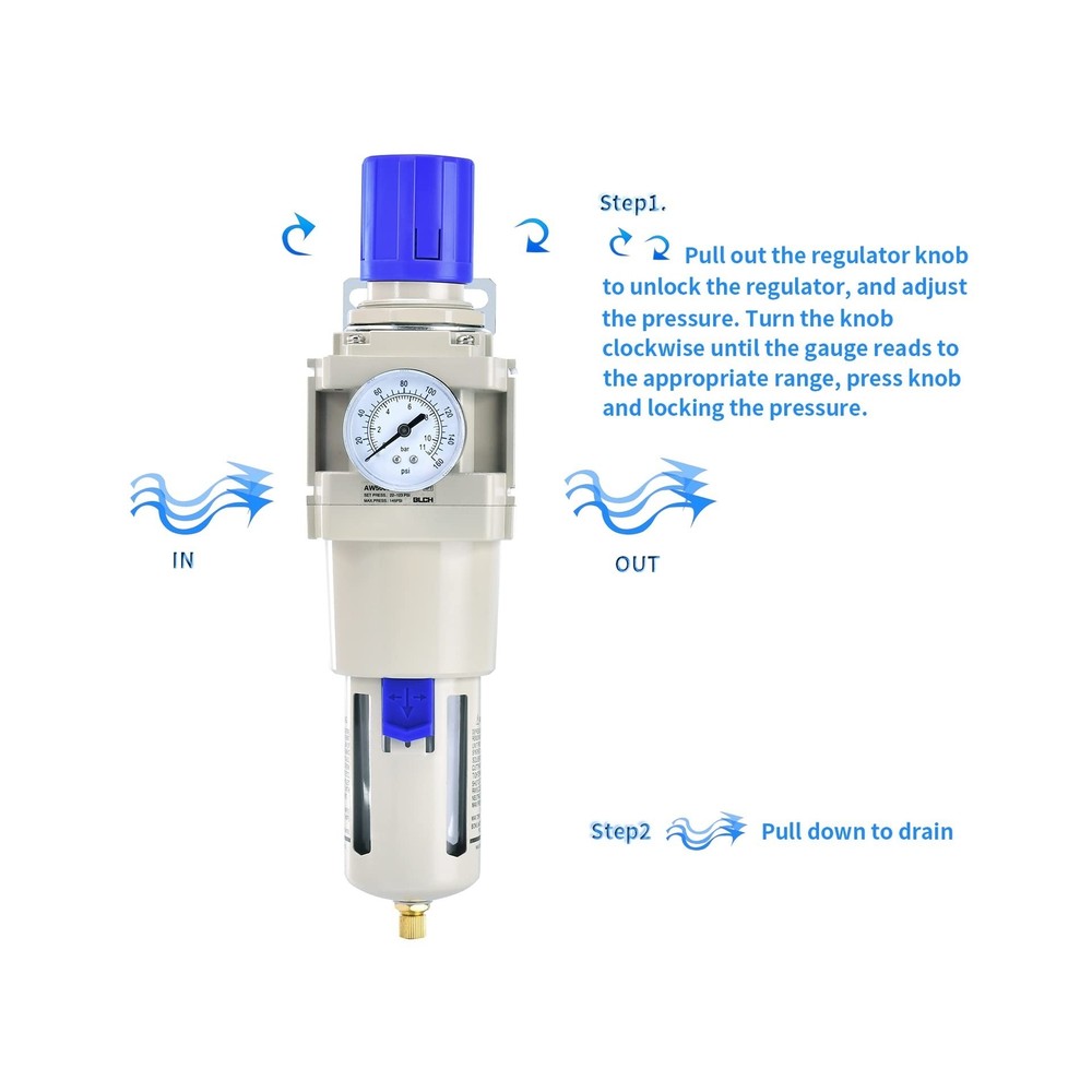 1" NPT Air Compressor Filter - Air Pressure Regulator Filter Combo,Compressed...