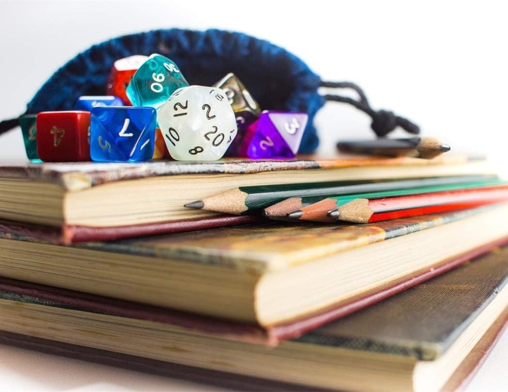 Versatile Red and Blue D&D Polyhedral Dice Set with Convenient Storage Bag