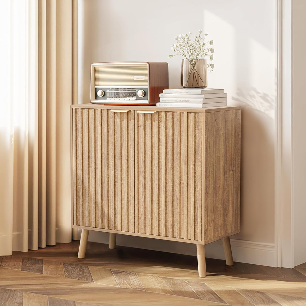 Stylish Fluted Storage Cabinet & Buffet - Multifunctional Wooden Console Table