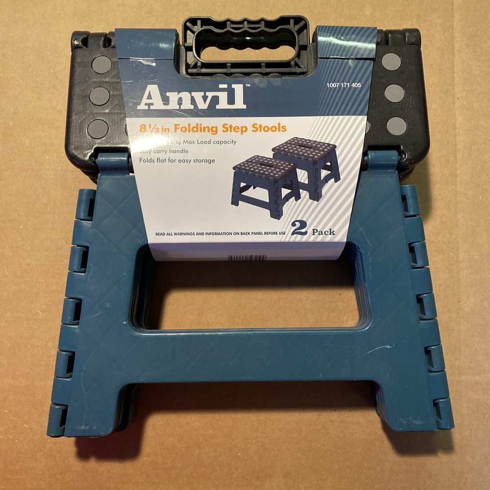 2 NEW Pack Multi-Purpose Anti-Slip Rubber FOLDING STEP STOOLS ANVIL 8.5 IN.