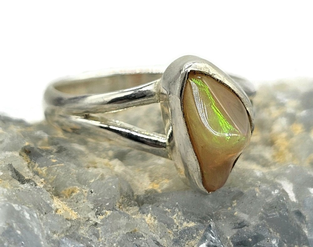 Solid Opal Ring, Size Q, October Birthstone, Sterling Silver, Rough Gem, Aura