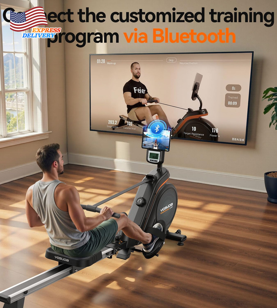 Rower Machine Use with Bluetooth App Supported for Taller Power Athletes NEW USA