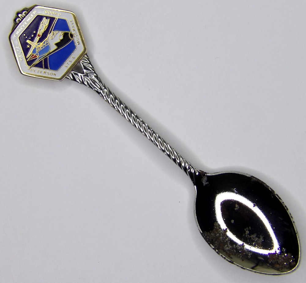 🚀 CHALLENGER SPACE SHUTTLE STS-6 SILVER PLATE SPOON~ 3.7" ~ 1983 ~ Crew Members