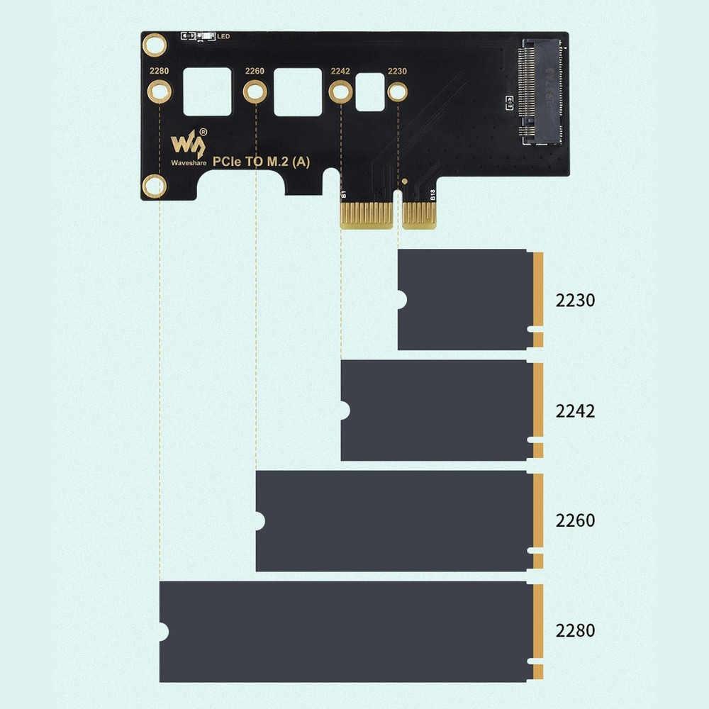 PCIe to M.2 Adapter Card with LED Light for Raspberry Pi RPI Compute Module 4 b