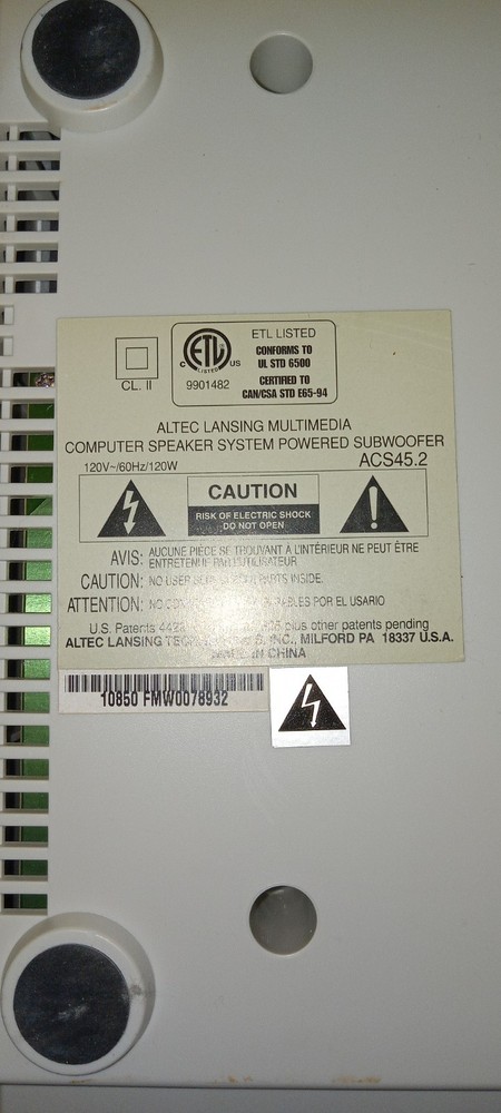 Altec Lansing Multimedia Computer Speaker System Powered Subwoofer ACS45.2