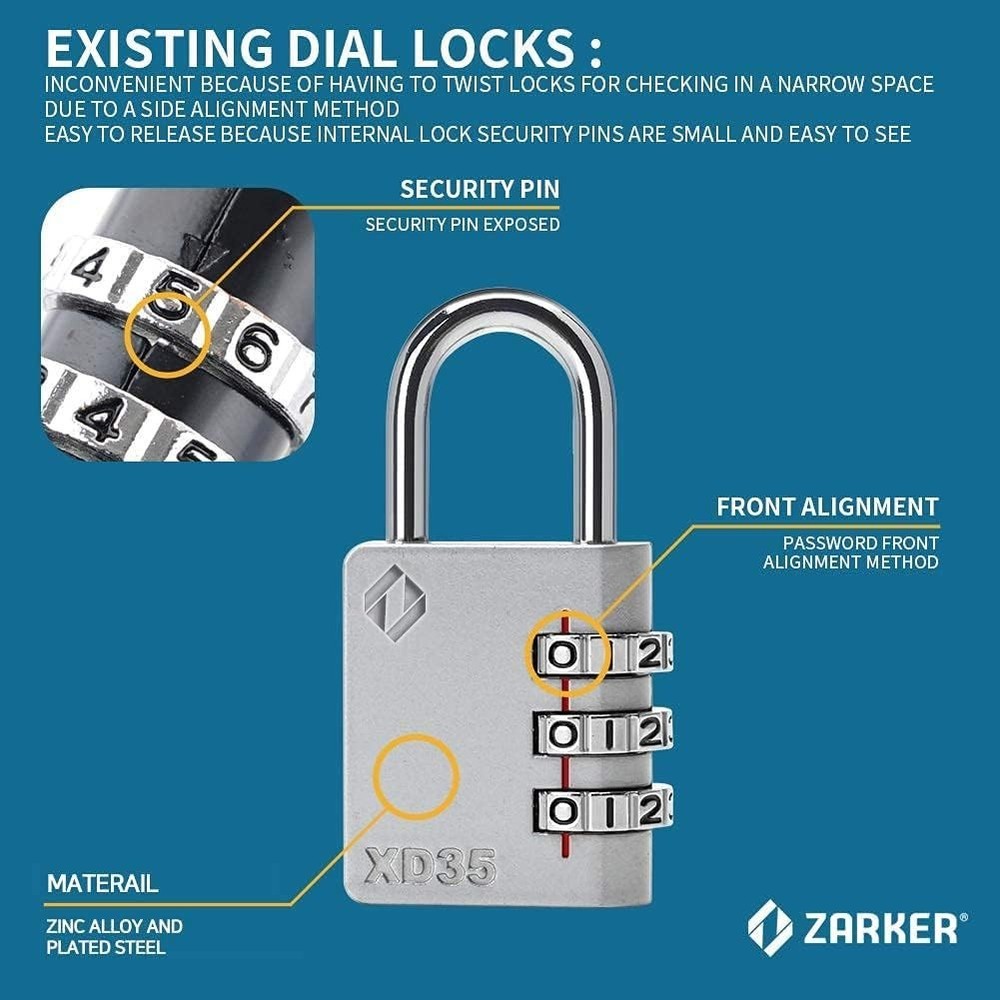 Heavy Duty Weather-Resistant Combination Locks - Smart 3-Digit Padlock Set