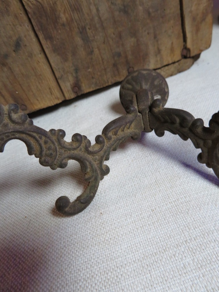 ORNATE Antique DOUBLE Cast Iron Victorian Hall Tree Coat Hat Hook #2