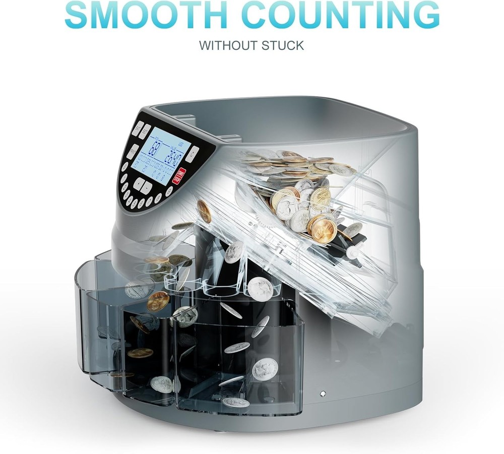 Coin Counter and Sorter with TFT Display - Accurate Sorting Machine for 5 Den...