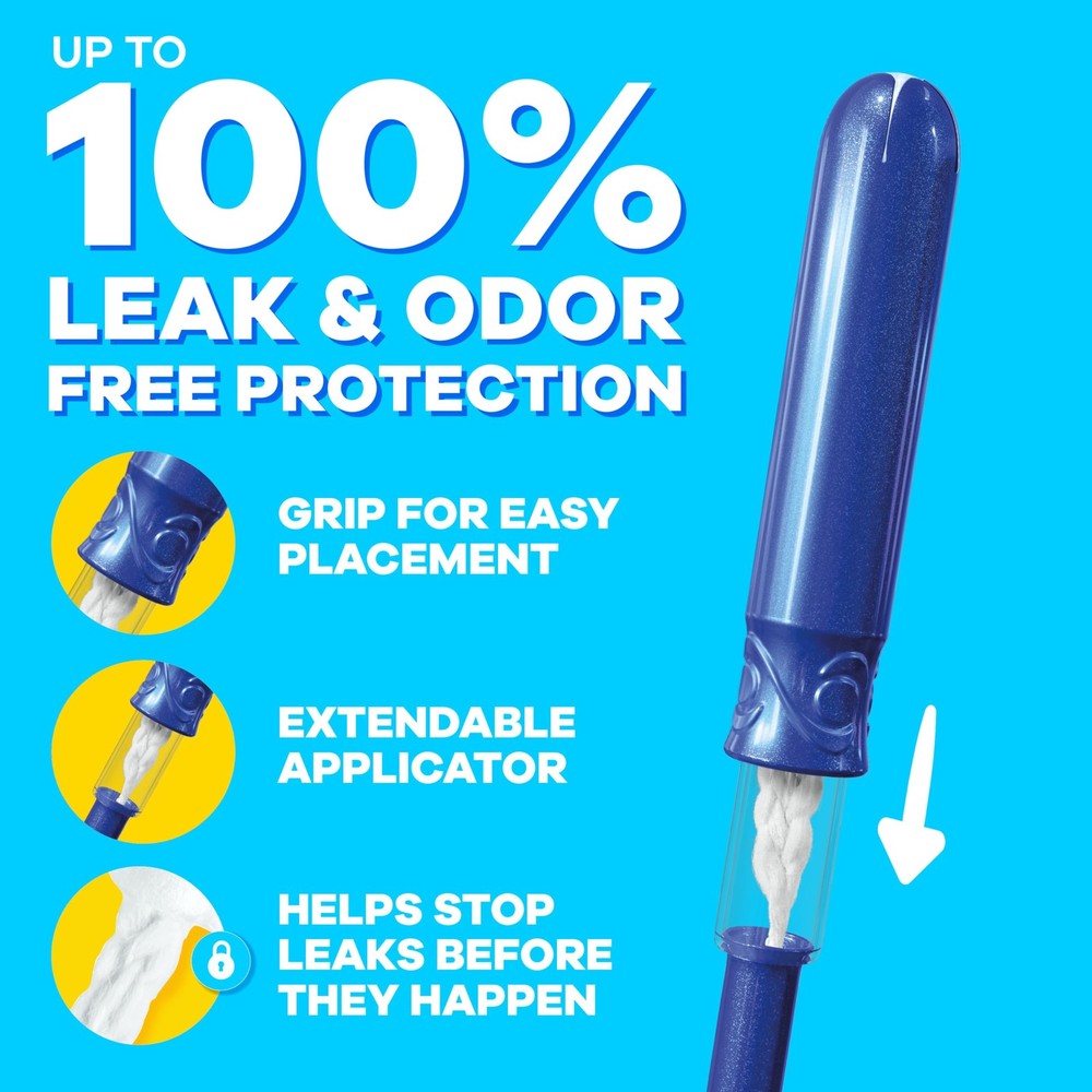 Compact Pearl Tampons, with LeakGuard Braid & Extendable Applicator, Regular ...
