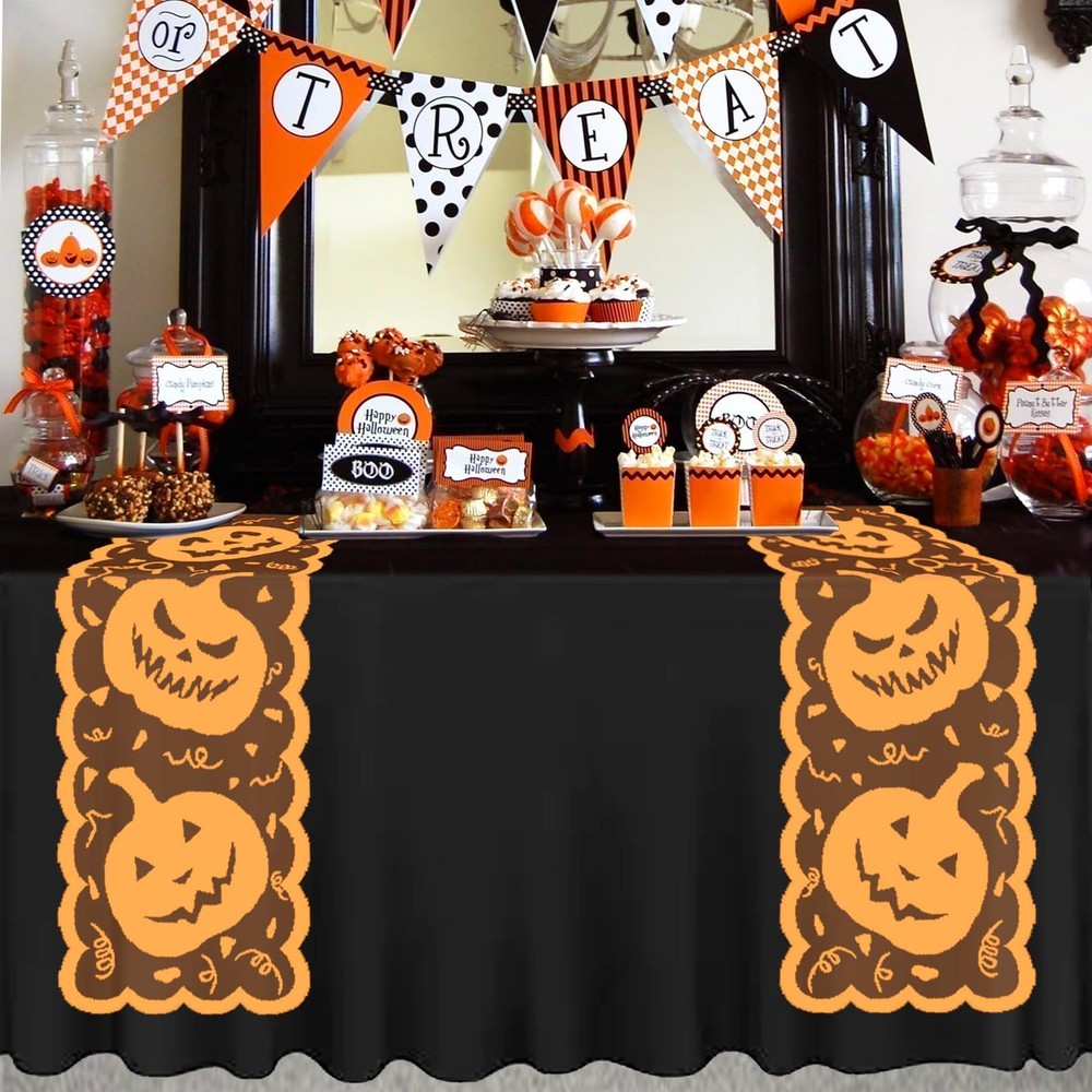 Pumpkin Table Runner for Halloween Table Decorations Orange - Lace Halloween ...