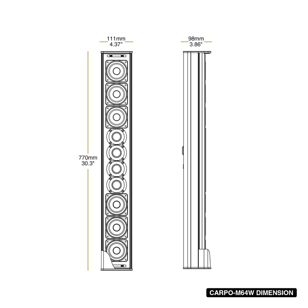Sound Town Passive Line Array Column Speaker w/ Wall Mount Bracket (CARPO-M64W)