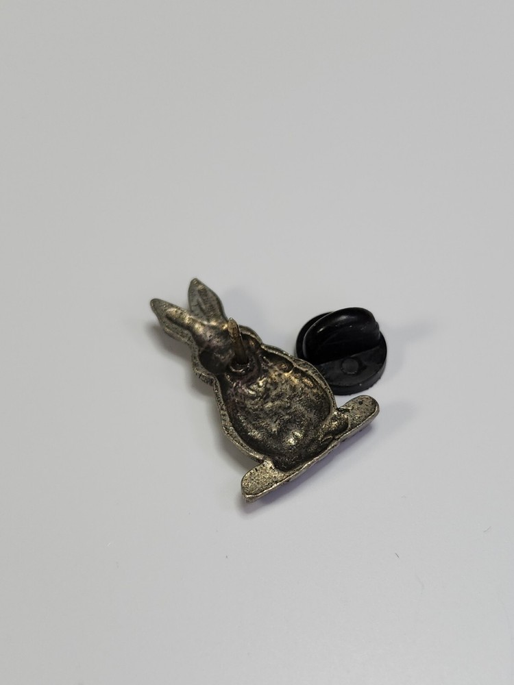 Rabbit Sitting Lapel Pin Silver Color Metal