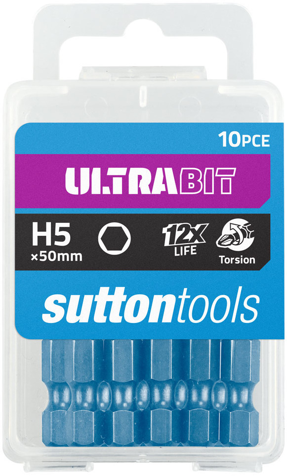 10 x SUTTON IMPACT ULTRABIT HEX HEAD 5mm x 50mm INSERT BITS - GERMAN MADE