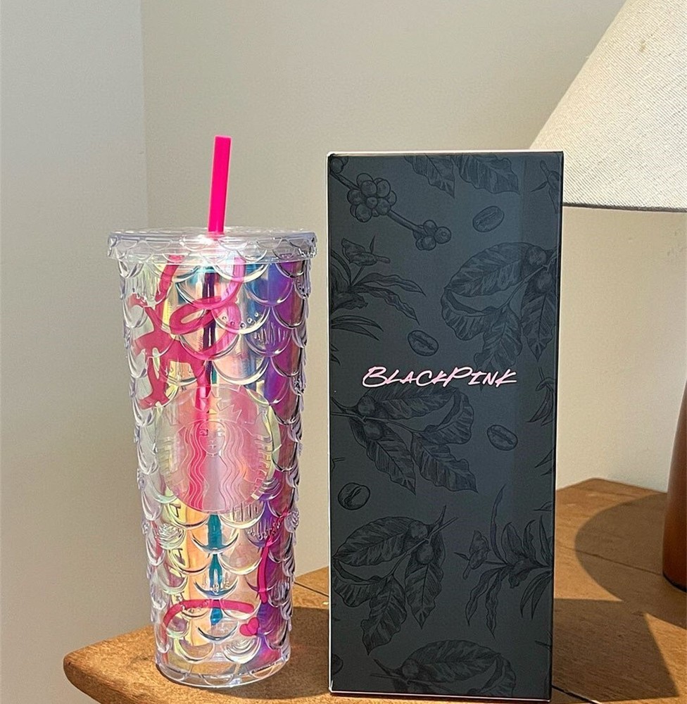 Summer Explosion Fish Scale Pattern Frozen Drink Cup Plastic Straw Cup Starbucks