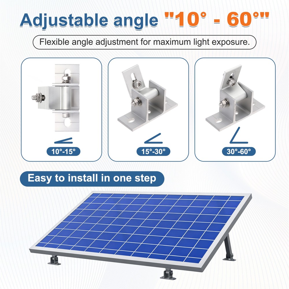 4 Pack Adjustable Solar Panel Tilt Mount Bracket, Adjustable Mounting Kit, White