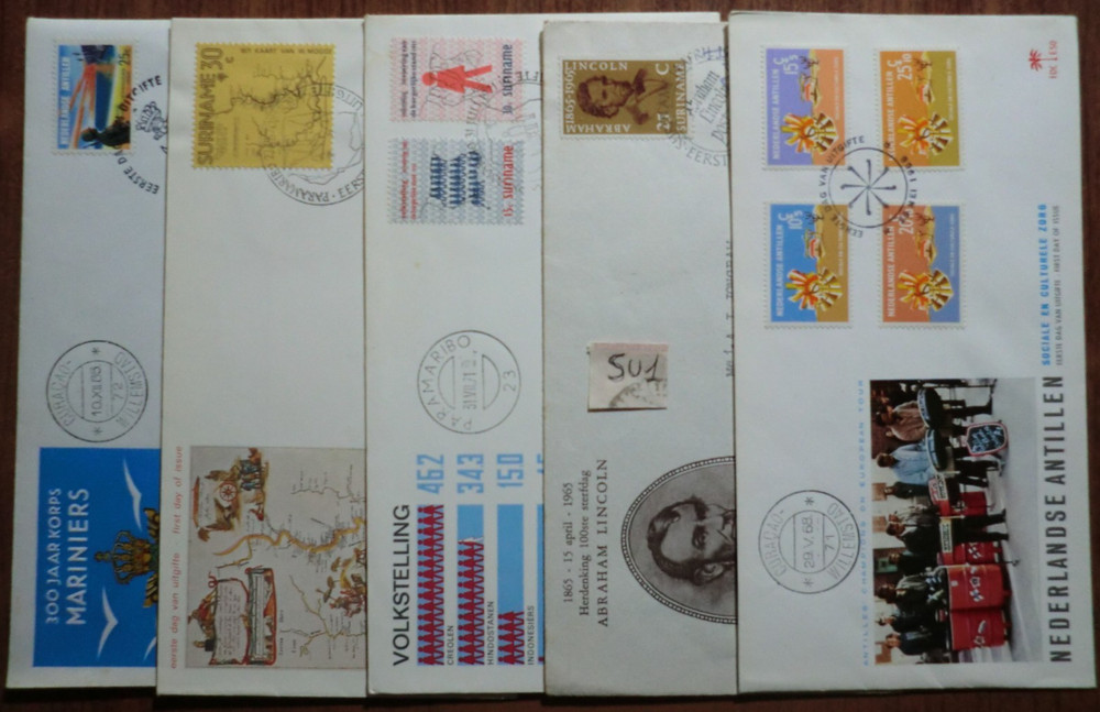 Netherlands (colonies). Lot of 5 FDC