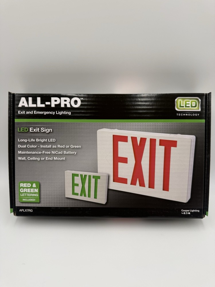 All-Pro EXIT SIGN   Red/Green LED  Light APLX7RG  - NEW