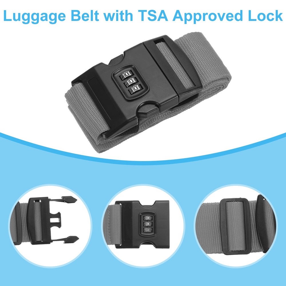 2Pcs Luggage Straps with Combination Lock TSA Approved Gray