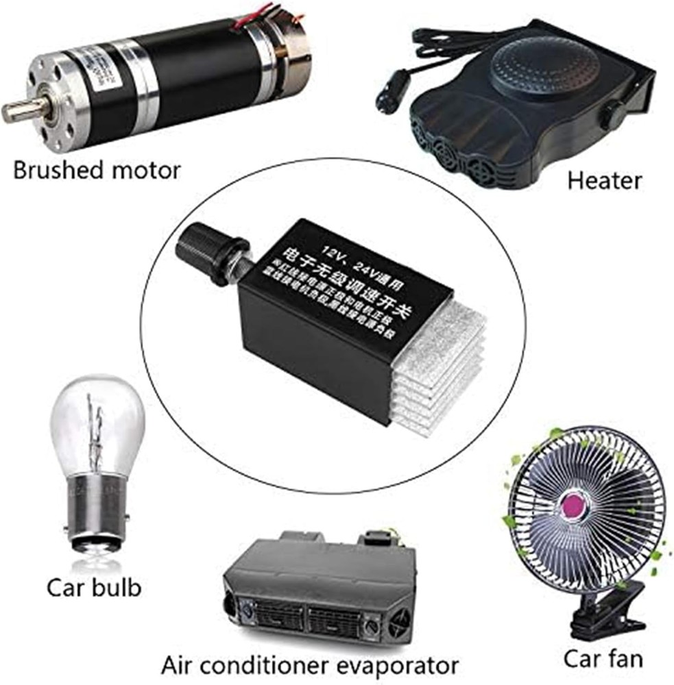 DC Motor Speed Controller Universal 12V 24V 10A Electronic Stepless black