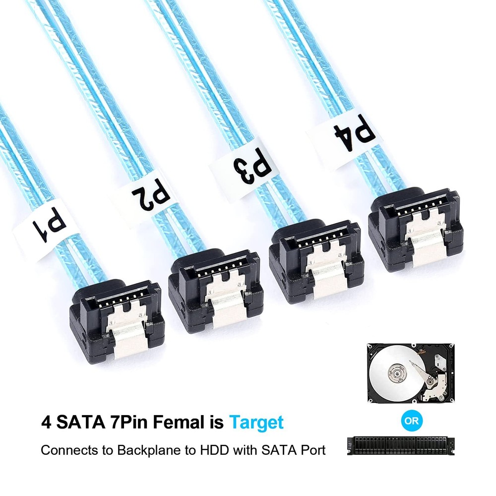 0.5M SFF-8087 to 90 Degree SATA Forward Breakout Cable Mini SAS Controller