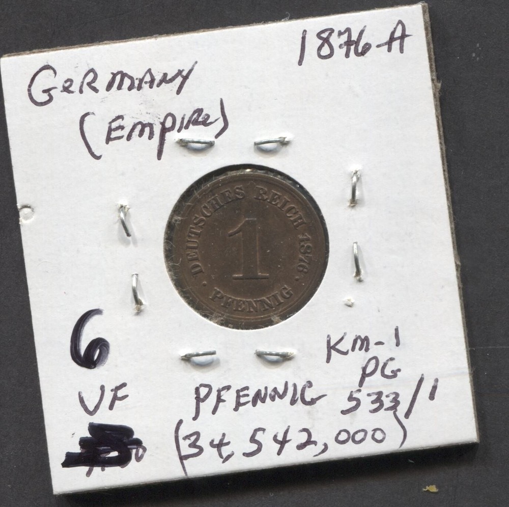 1876-Germany-VF- 1 Pfennig