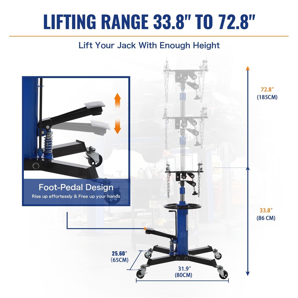 ✔️Transmission Jack 1100 lbs Capacity 33.8 "to 72.8" 2 Stage Adjustable Hydrauli