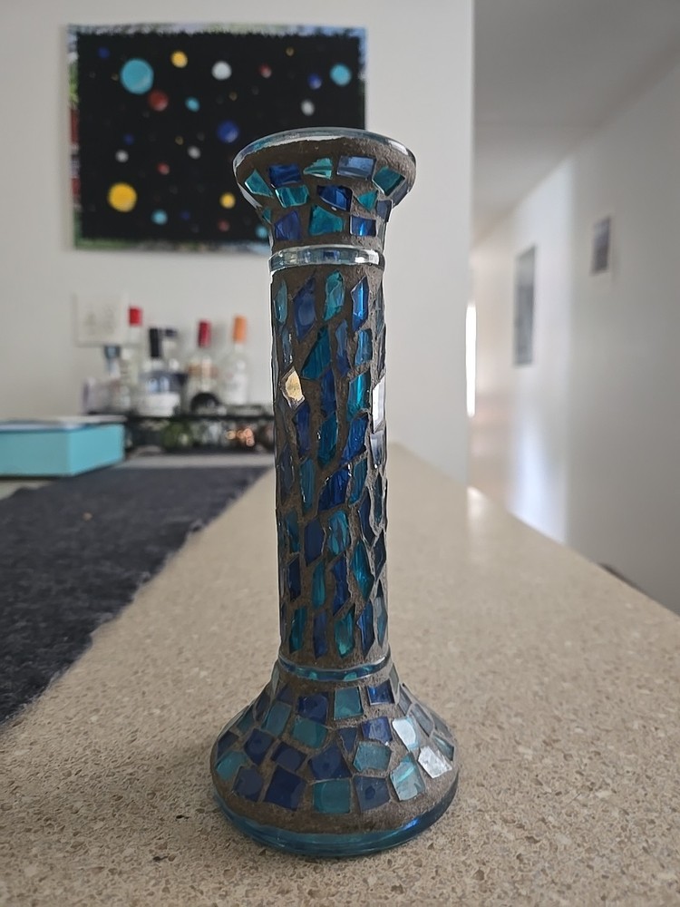 Artistic Blue Green 8" Glass Candlestick