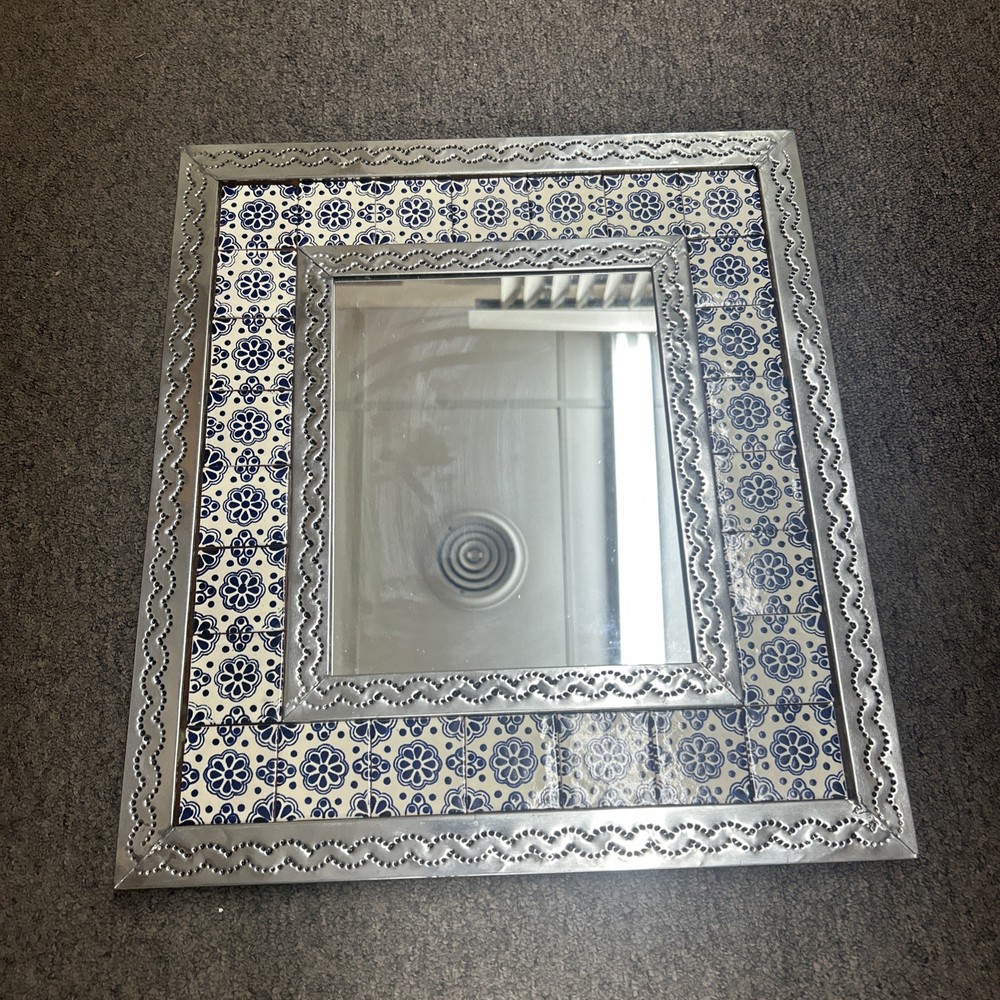 16’ By 19’ Medium Mexican Tile & Tin Framed Wall Mirror, Hand Made