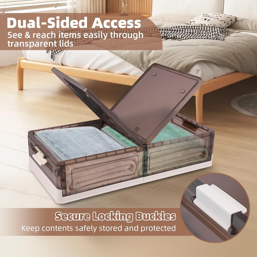 2 Pack under Bed Storage with Wheels 17.2Gal Stackable under Bed Storage Contai