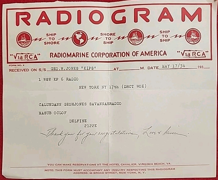 RADIOGRAM, JULY 23/ 1934