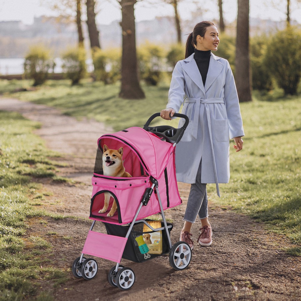 Collapsible Pet Stroller with Mesh Window and Quality Upgrades Smooth Zipper