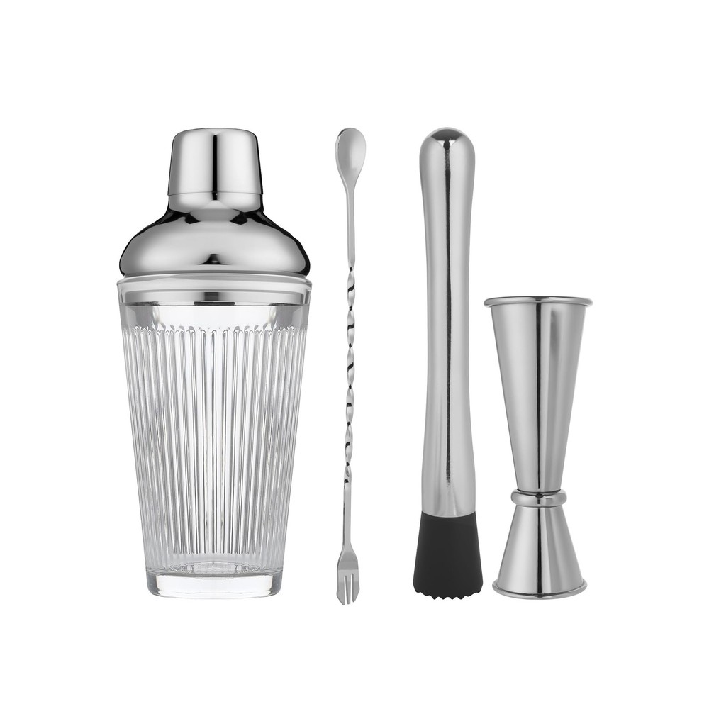 Silver Cocktail Shaker Set - Bartender Shaker Kit with Mixing Tools... Fast Ship