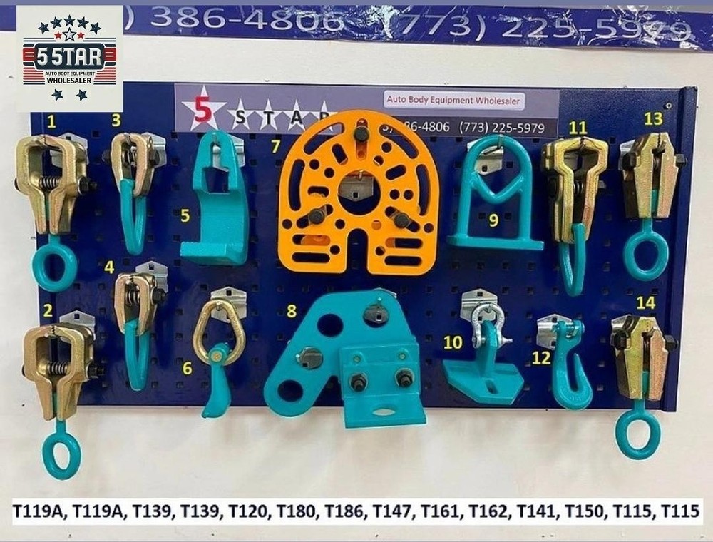 SET#11 - 14 PIECE PULLING HEAVY DUTY AUTO BODY FRAME MACHINE TOOLS AND CLAMPS