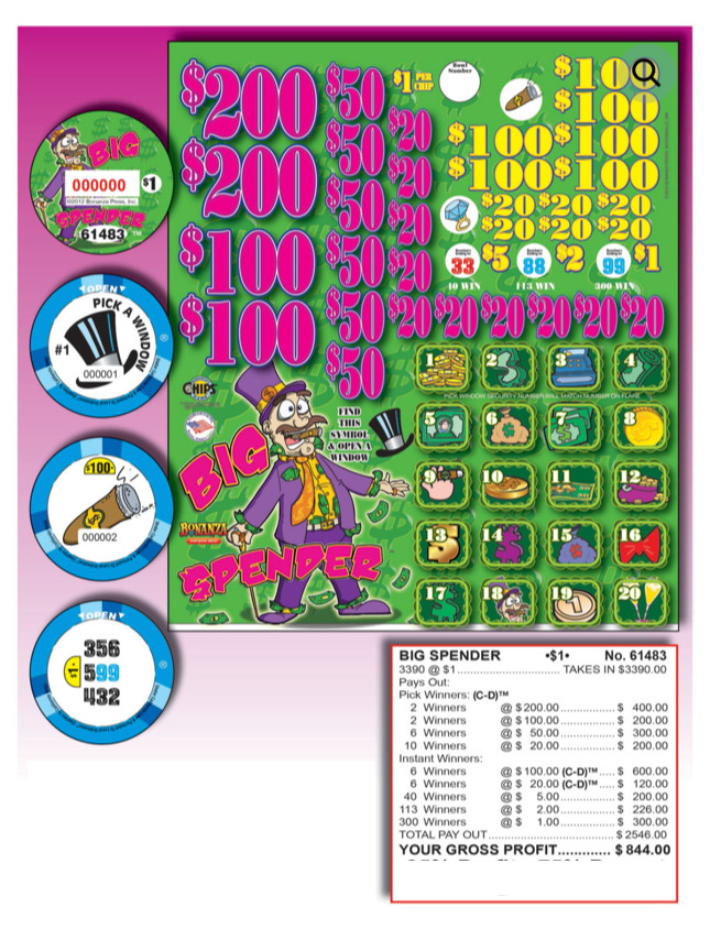 Pull Tickets - Chip Tickets - Pick Board - Big Spender - 3,390 ct