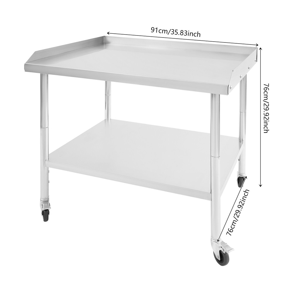 Stainless Steel 2-Tier Work Table with Wheels for Kitchen & Workspace