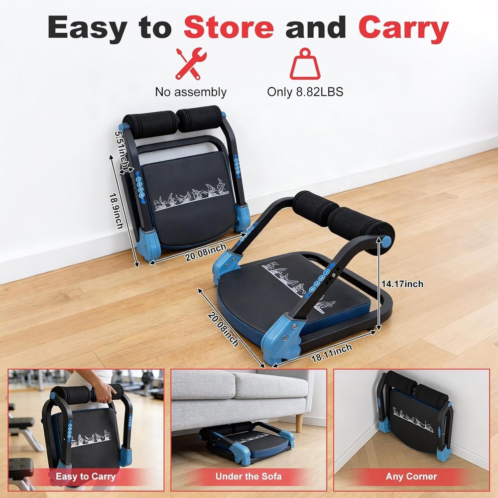 Ab Machine Sit Up Exercise Equipment & Core Machine blue Adjustable Ab Trainer
