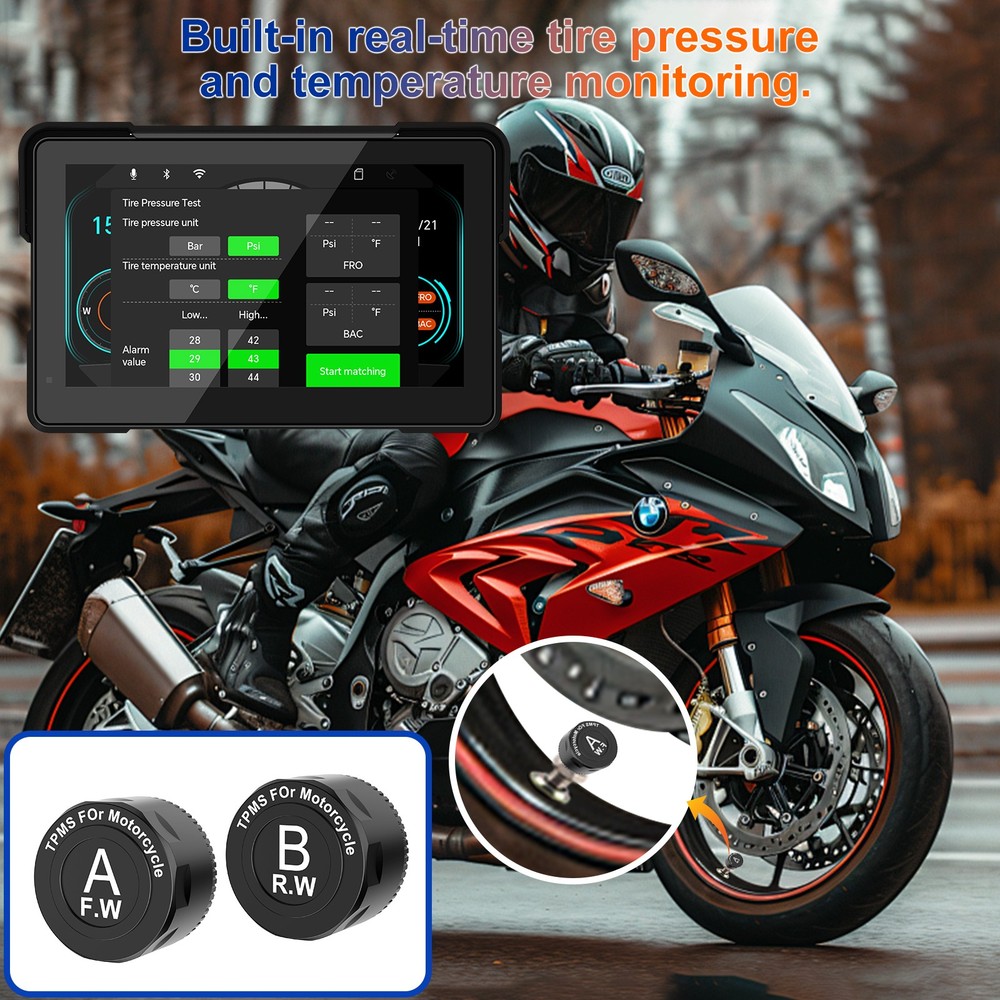 7" Motorcycle GPS Navigation System with CarPlay & Android Auto Dual 2K Dash Cam